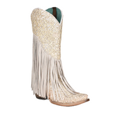 CORRAL WOMEN'S PAISLEY FRINGED WHITE OVERLAY WESTERN BOOTS - C3955
