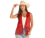ROCK & ROLL WOMEN'S RED STUDDED MICROSUEDE FRINGE VEST - BW98C08787