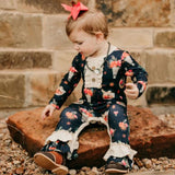 SHEA BABY INFANT GIRLS BLACK FLORAL SKULL RUFFLE ROMPER - GLSROM10