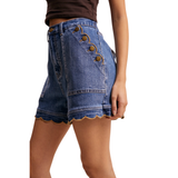 LISTICLE SCALLOP BUTTON SIDE STRETCH DENIM SHORTS - LP0277