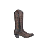 CORRAL WOMEN'S EMBROIDERY BLACK AND HONEY SNIP TOE WESTERN BOOT - A4801