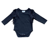 SHEA BABY INFANT/TODDLER GIRLS BLACK SOLID W/T FRINGE ONESIE - LSB01
