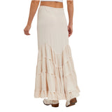 BLUIVY WOMEN'S RUFFLED DRAWSTRING WAIST MAXI SKIRT - B02711