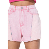 BLUE B WOMEN'S WASHED COLORBLOCK STUDDED SHORTS - 22245P