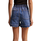 LISTICLE SCALLOP BUTTON SIDE STRETCH DENIM SHORTS - LP0277