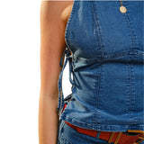 BLUE B WOMEN'S SQUARE NECK OPEN SIDE TIE CORSET DENIM TOP - 23948T