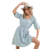 BLUE B WOMEN'S SMOCKED WAIST OPEN BACK DEMIM DRESS - 22170D