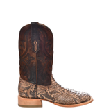 CORRAL MEN’S EMBROIDERY LAMB SHAFT GENUINE BROWN PYTHON VAMP WIDE SQUARE TOE WESTERN BOOTS - A4499