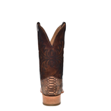 CORRAL MEN’S EMBROIDERY LAMB SHAFT GENUINE BROWN PYTHON VAMP WIDE SQUARE TOE WESTERN BOOTS - A4499