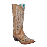 CORRAL WOMEN’S EMBROIDERY OVERLAY AND STUD WING TIP SNIP TOE WESTERN BOOT - A4740
