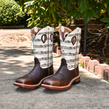 TWISTED X MEN'S 12IN ELEPHANT PRINT & BOE BROWN SQUARE TOE WESTERN BOOTS - MXBA006