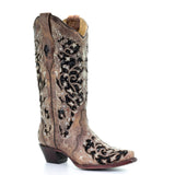 CORRAL WOMEN'S ASHLEY BROWN FLORAL AND BLACK SEQUIN INLAY WESTERN BOOT - A3569