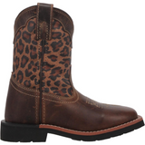 DAN POST KIDS MAKUCHA BROWN LEOPARD SQUARE TOE BOOTS - DPC2951