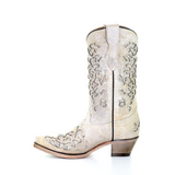CORRAL KIDS WHITE GLITTER INLAY WESTERN BOOTS - T0021