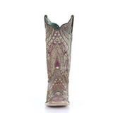 CORRAL WOMEN'S LD STUDS&FLOWERED EMBROIDERY&CRYSTALS WESTERN BOOT - E1520