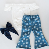 BAILEY'S BLOSSOM GIRLS SUTTON STARSTRUCK DENIM BELL BOTTOMS BLUE & WHITE