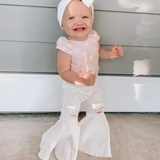 BAILEY'S BLOSSOMS INFANT/TODDLER BARBIE PLEATED DENIM BELL BOTTOM DISTRESSED WHITE