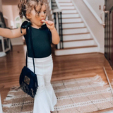 BAILEY'S BLOSSOMS INFANT/TODDLER BARBIE PLEATED DENIM BELL BOTTOM DISTRESSED WHITE