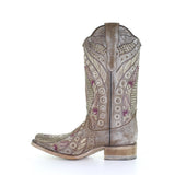 CORRAL WOMEN'S LD STUDS&FLOWERED EMBROIDERY&CRYSTALS WESTERN BOOT - E1520