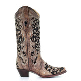 CORRAL WOMEN'S ASHLEY BROWN FLORAL AND BLACK SEQUIN INLAY WESTERN BOOT - A3569