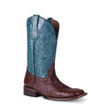 CIRCLE G BY CORRAL MEN'S CHOCOLATE/BLUE OSTRICH SQUARE TOE WESTERN BOOTS - L6050