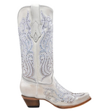 CORRAL WOMEN'S WHITE OVERLAY EMBROIDERY & CRYSTALS SNIP TOE WESTERN BOOT - C4103