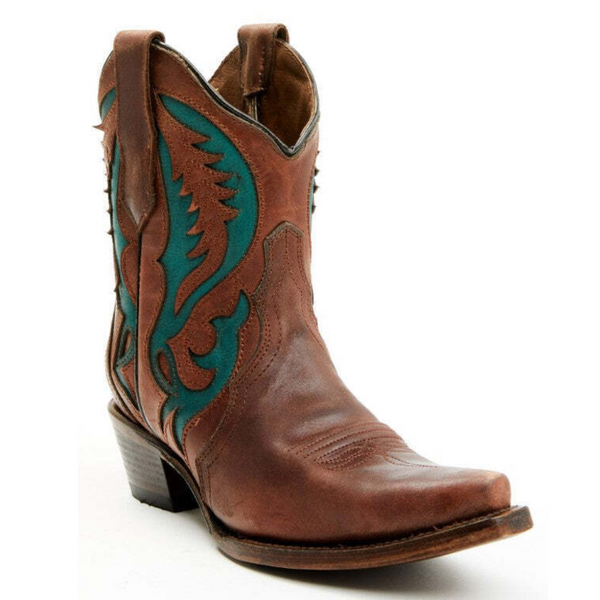 CIRLCE G WOMEN'S BROWN WITH TURQUOISE INLAY ANKLE WESTERN BOOT - L6091