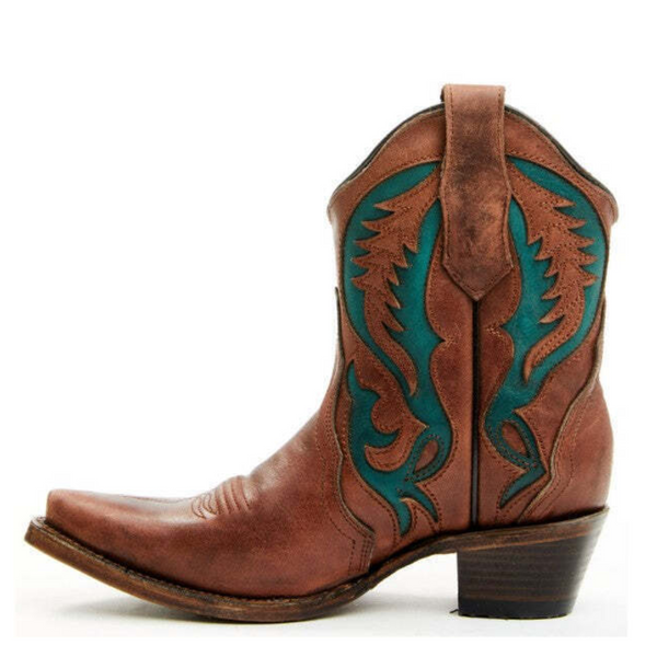 CIRLCE G WOMEN'S BROWN WITH TURQUOISE INLAY ANKLE WESTERN BOOT - L6091