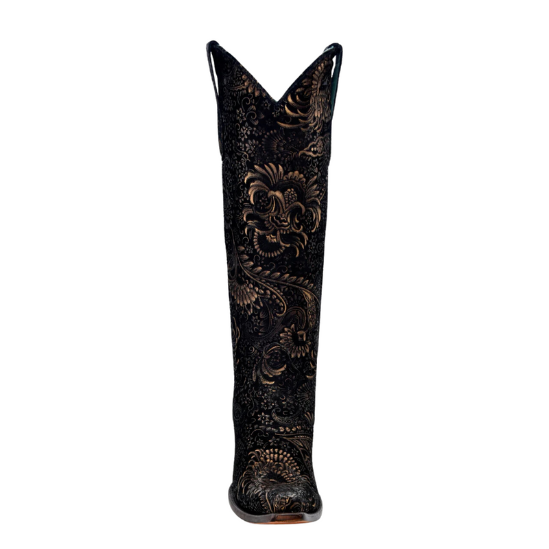 CORRAL WOMEN'S BLACK & GOLD STAMPED FLORAL WESTERN BOOT - A4481
