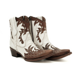 CIRCLE G WOMEN'S WHITE CAMEL OVERLAY WINGTIP ANKLE WESTERN BOOT - L6099