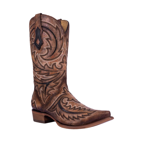 CORRAL MEN'S BROWN & BLACK EMBROIDERY INLAY TRIAD WESTERN BOOT - C4075