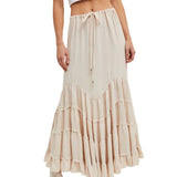 BLUIVY WOMEN'S RUFFLED DRAWSTRING WAIST MAXI SKIRT - B02711