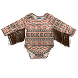 SHEA BABY INFANT/TODDLER GIRLS BROWN AZTEC WITH FRINGE LONG SLEEVE SHIRT - SB13