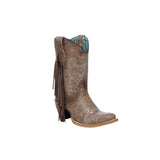 CORRAL WOMEN'S STAMPED FLORAL AND FRINGE SUEDE ANKLE WESTERN BOOT - A4996