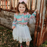 SHEA BABY INFANT/TODDLER GIRLS PASTEL PAISLEY FRINGE PEARL SNAP SHIRT - GWEST13