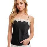 BLUIVY WOMEN'S SATIN LACE TRIMMED CAMISOLE TOP - T02749