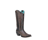 CORRAL WOMEN'S EMBROIDERY BLACK AND HONEY SNIP TOE WESTERN BOOT - A4801