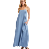 BLUE IVY WOMEN'S DENIM OPEN BACK SLEEVELESS MAXI DRESS - D02977