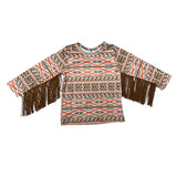 SHEA BABY INFANT/TODDLER GIRLS BROWN AZTEC WITH FRINGE LONG SLEEVE SHIRT - SB13