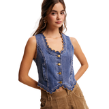 LISTICLE WOMEN'S SCALLOP TRIM STRETCH DENIM VEST - LVT030