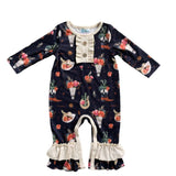 SHEA BABY INFANT GIRLS BLACK FLORAL SKULL RUFFLE ROMPER - GLSROM10