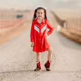 SHEA BABY INFANT/TODDLER GIRLS RED COWGIRL VINTAGE LONG SLEEVE DRESS - VIND05