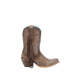 CORRAL WOMEN'S STAMPED FLORAL AND FRINGE SUEDE ANKLE WESTERN BOOT - A4996