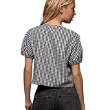 URBAN DAIZY WOMEN'S GINGHAM TRIPLE BOW PUFF SLEEVE CROP TOP - UDTM4911T