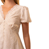 BLUE B WOMEN'S EMBROIDERED GINGHAM PUFF SLEEVE DRESS - 91913D