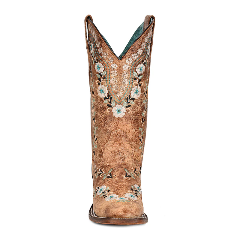 CORRAL WOMEN'S COGNAC FLORAL EMBROIDERY WESTERN BOOTS - A4398