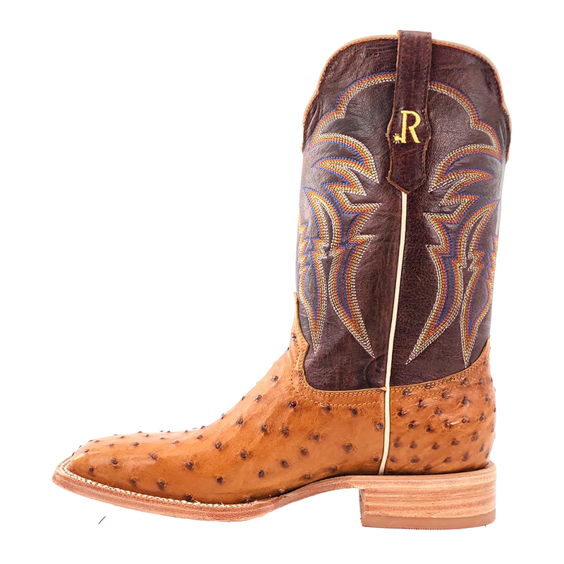 R.WATSON MEN'S ANTIQUE SADDLE BRUCIATO FULL QUILL OSTRICH WESTERN BOOTS - RW4506-2