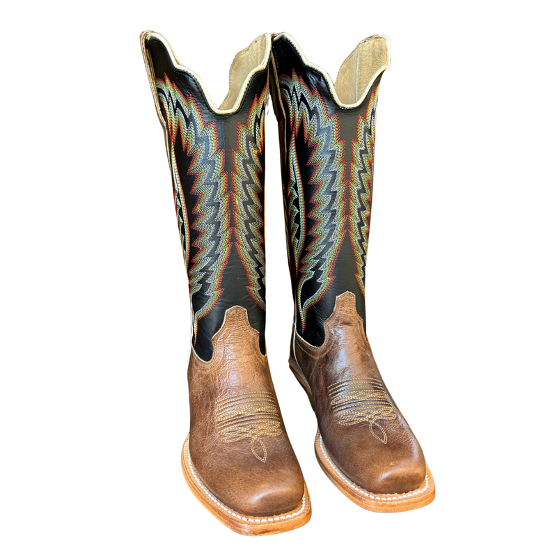 R. WATSON WOMEN'S BLACK COFFEE & SAND DUNE COWHIDE WESTERN BOOT - WRL0005-1