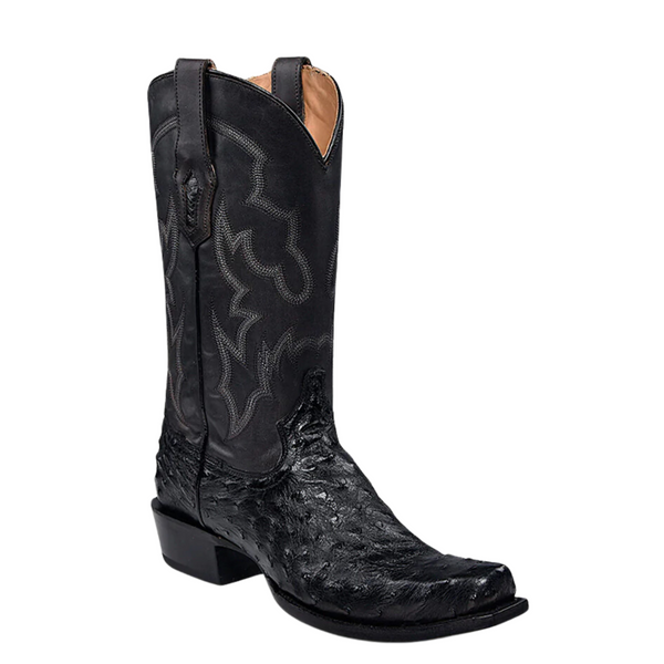 CORRAL MEN'S EMBROIDERY & OSTRICH BLACK NARROW SQUARE TOE WESTERN BOOT - A4549