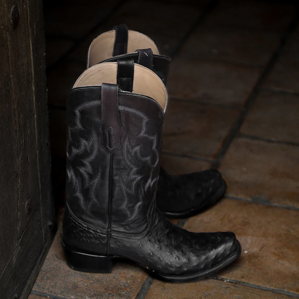 CORRAL MEN'S EMBROIDERY & OSTRICH BLACK NARROW SQUARE TOE WESTERN BOOT - A4549